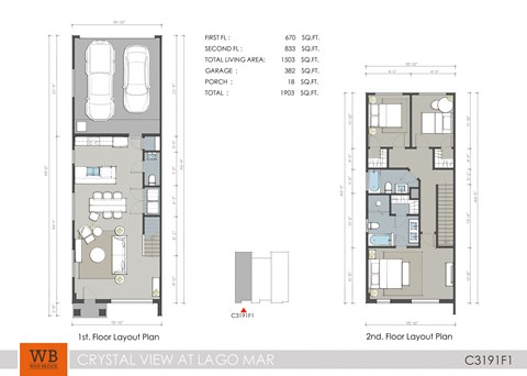 Floor plan for 3 beds, 2.5 baths, 1429 sqft